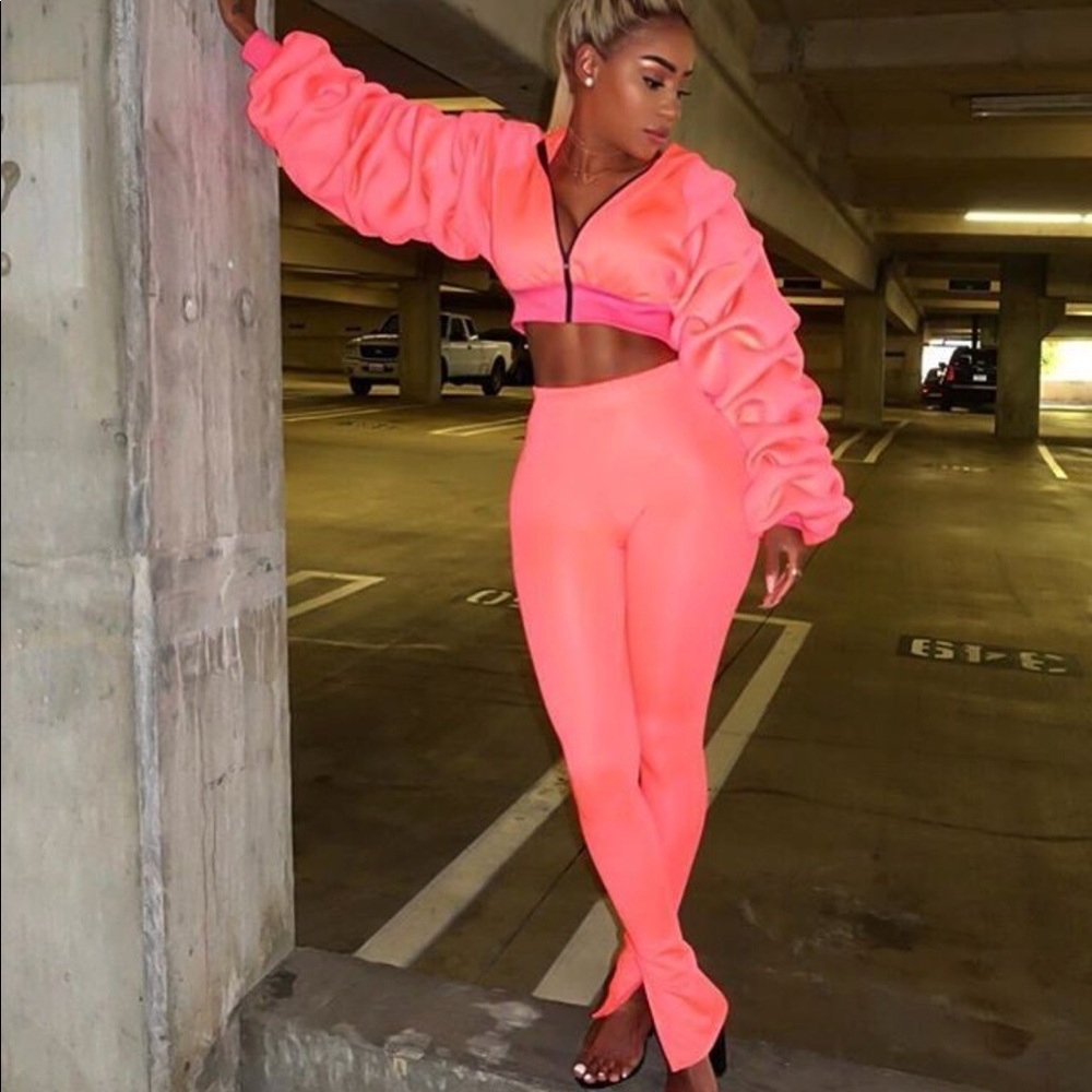 Neon pink two piece pants set
